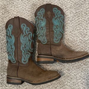 Ferrini Womens Boots Size 9 Cowboy Cowgirl Leather Western Brown Turquoise Blue